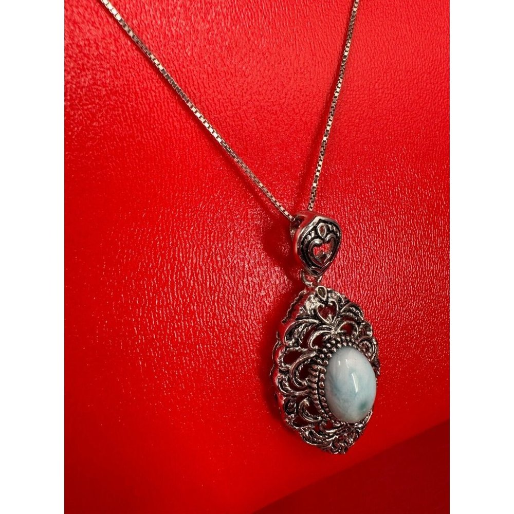 BBJ Signed Cabochan Blue Sodalite Sterling Silver Pendant Chain Necklace - Picture 4 of 11